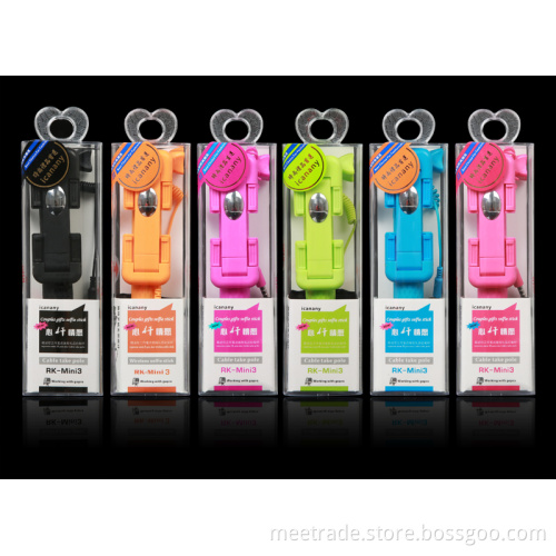 Travel essential mini colored pen size monopod selfie stick the zoom function